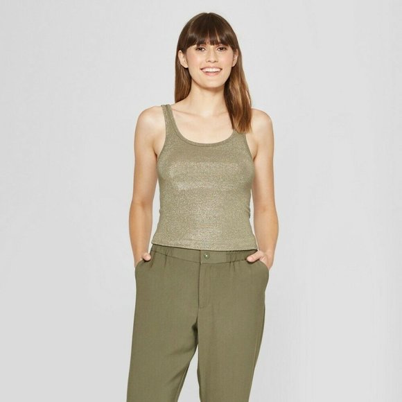 NWT Women's Olive Gold Sparkle Tank - Picture 1 of 3